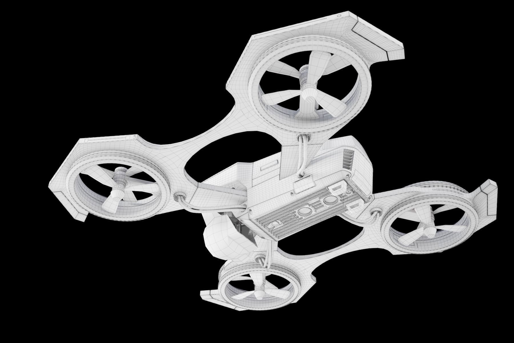 Drone quadcopter flying in sky with flames 3D model_13