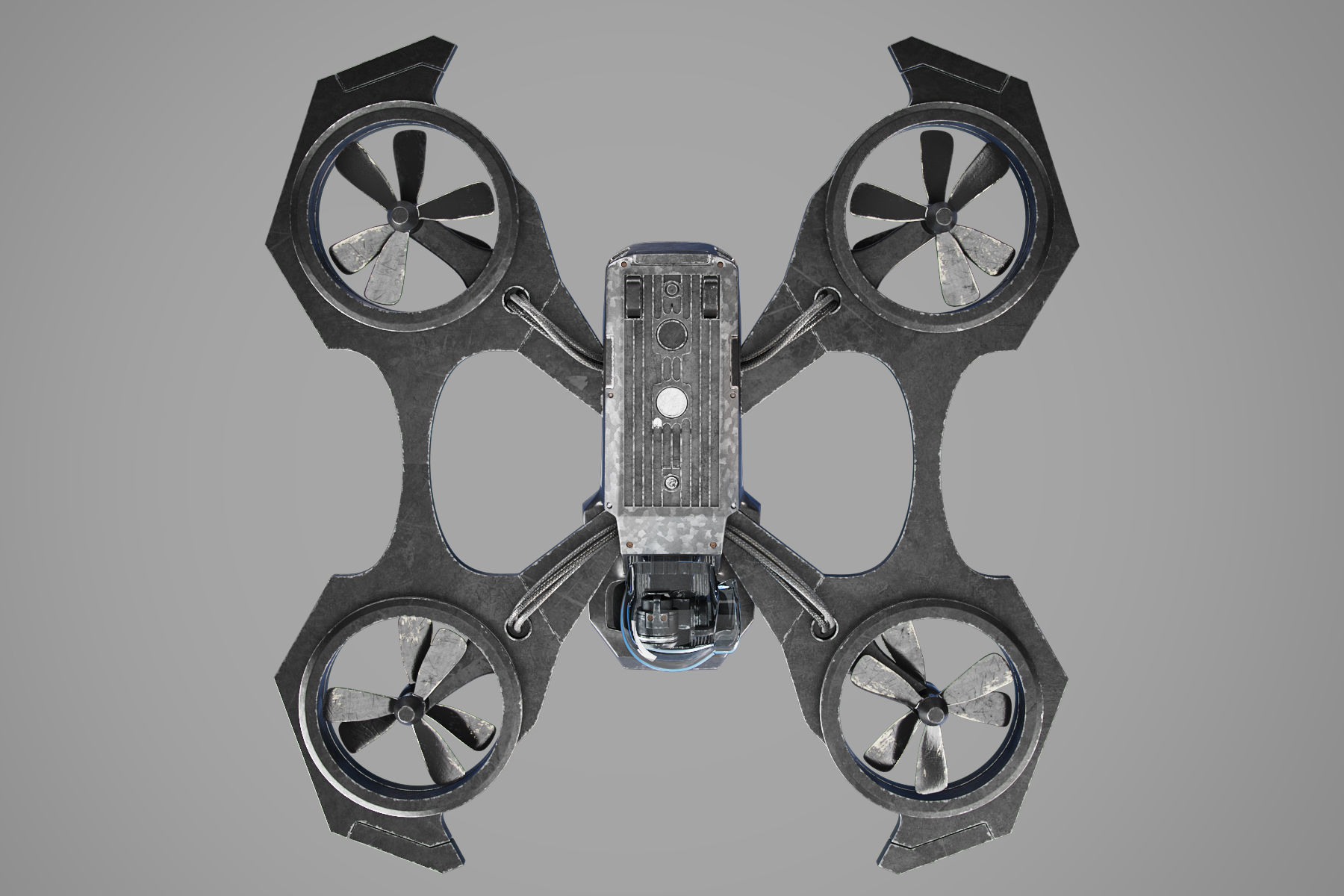 Drone quadcopter flying in sky with flames 3D model_11