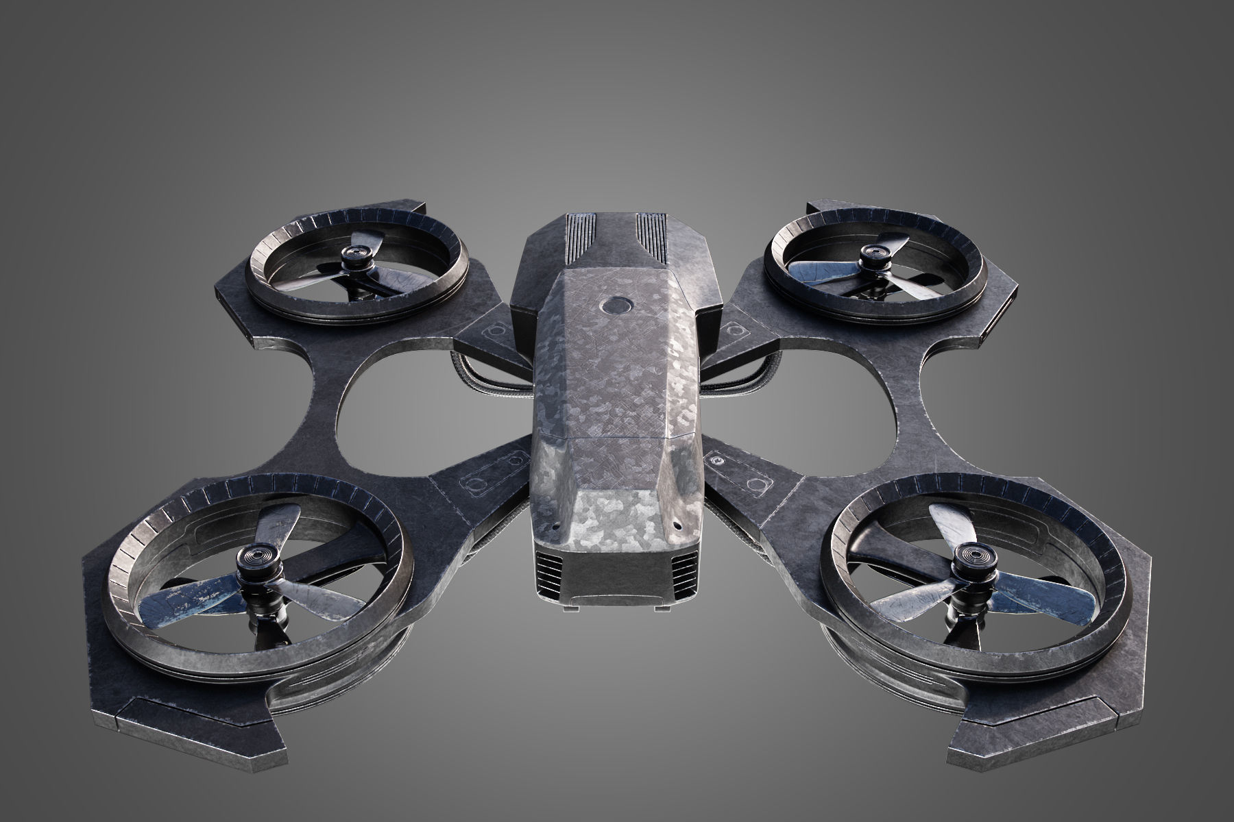 Drone quadcopter flying in sky with flames 3D model_4