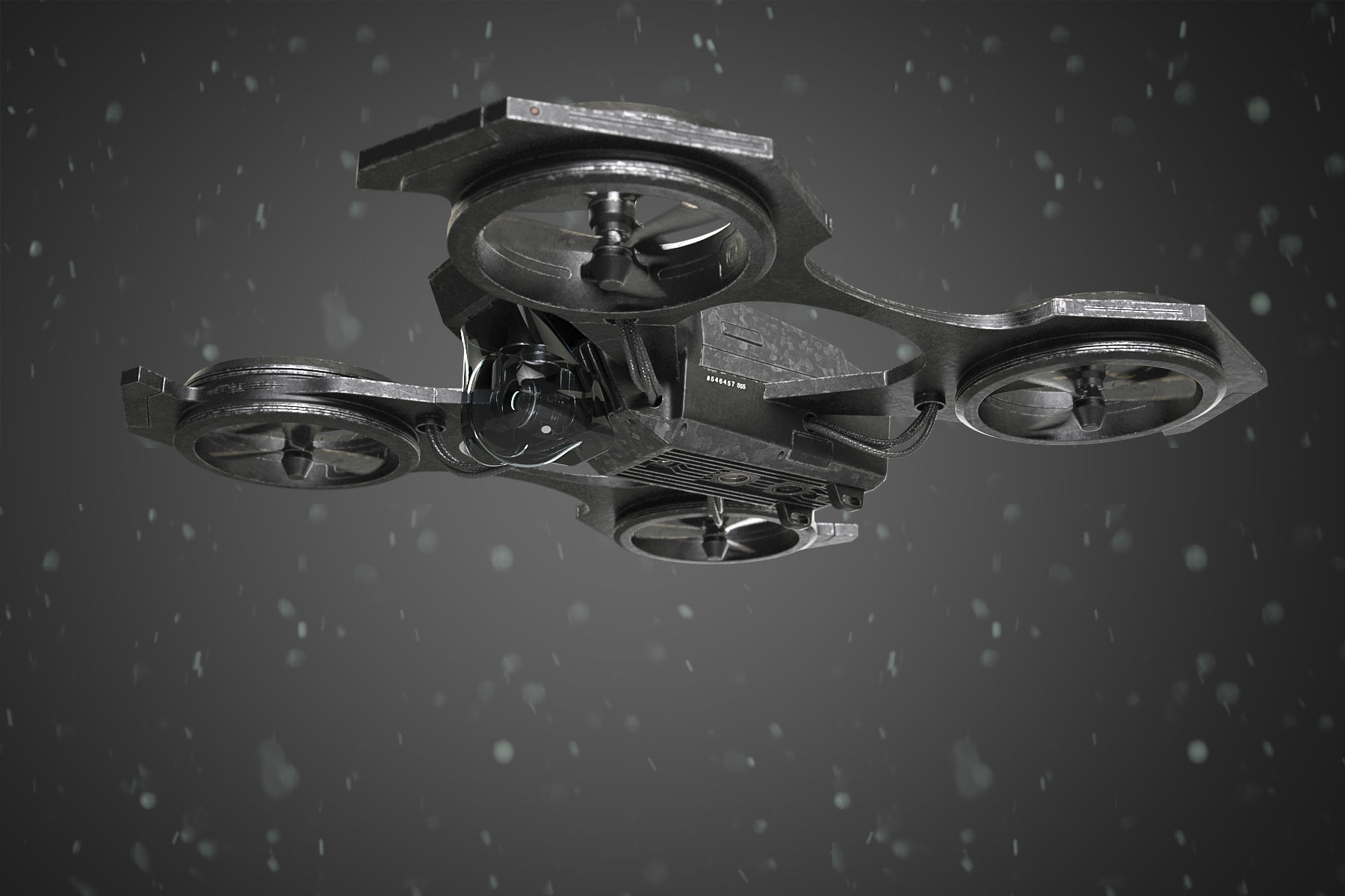 Drone quadcopter flying in sky with flames 3D model_5