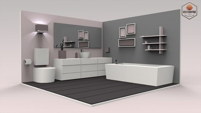 Low Poly Interiors - Bathroom Low-poly 3D model