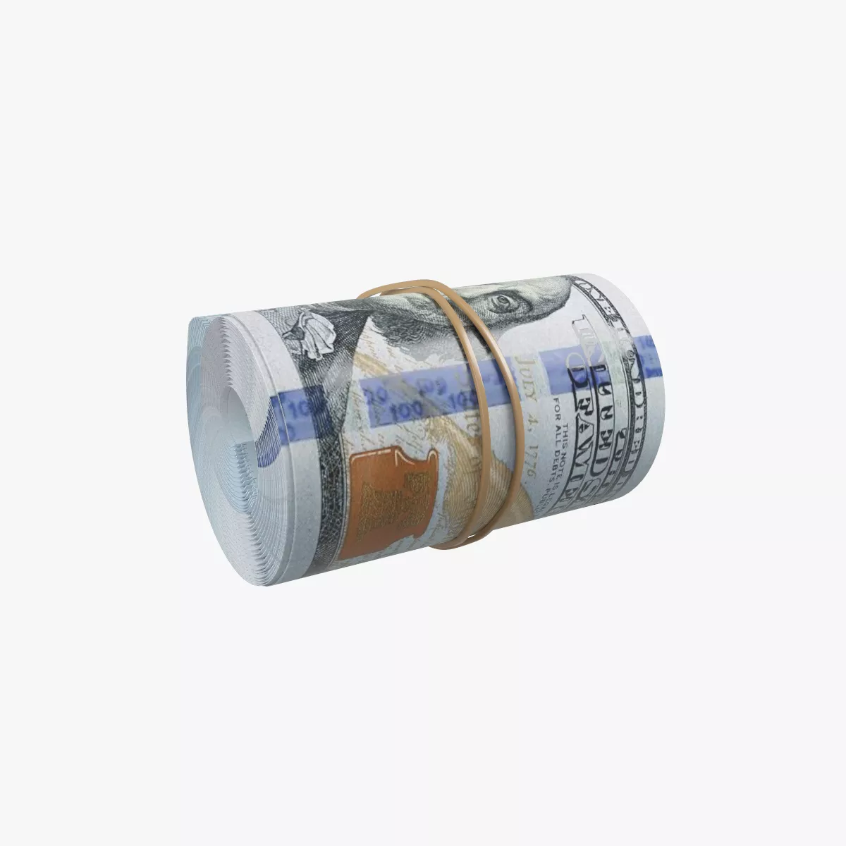100 Dollars Roll Low-poly 3D model