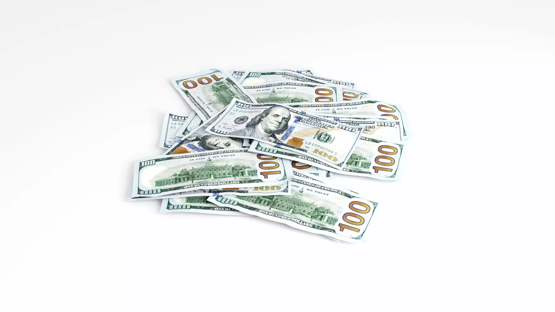 100 Dollars Pile Low-poly 3D model