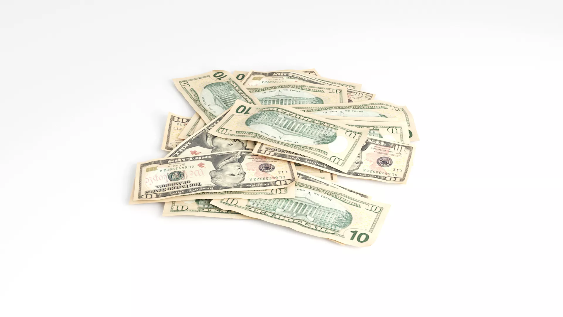 10 Dollars Pile Low-poly 3D model