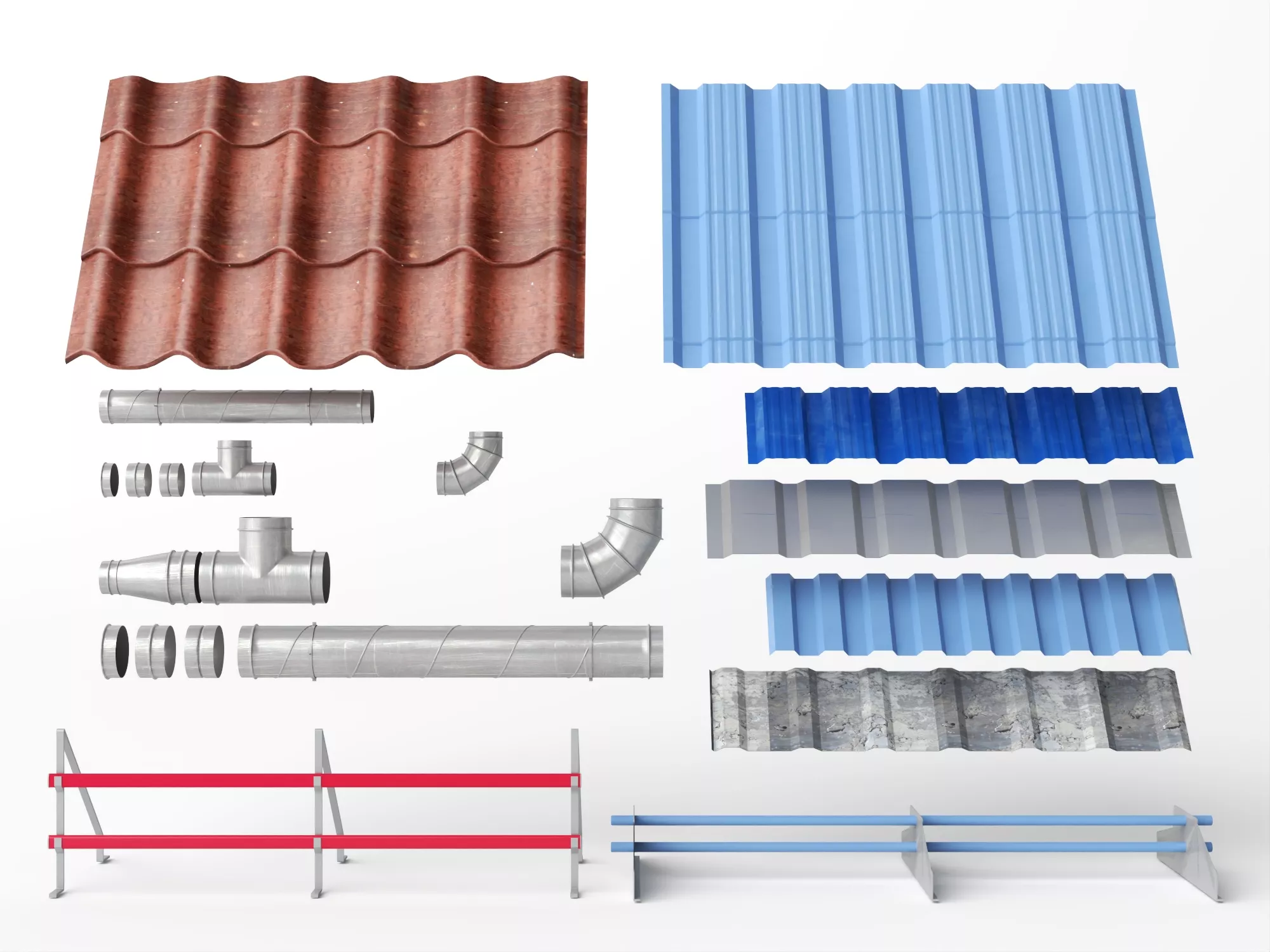 Roof Sheet And Vent Pipe Asset Pack 3D model