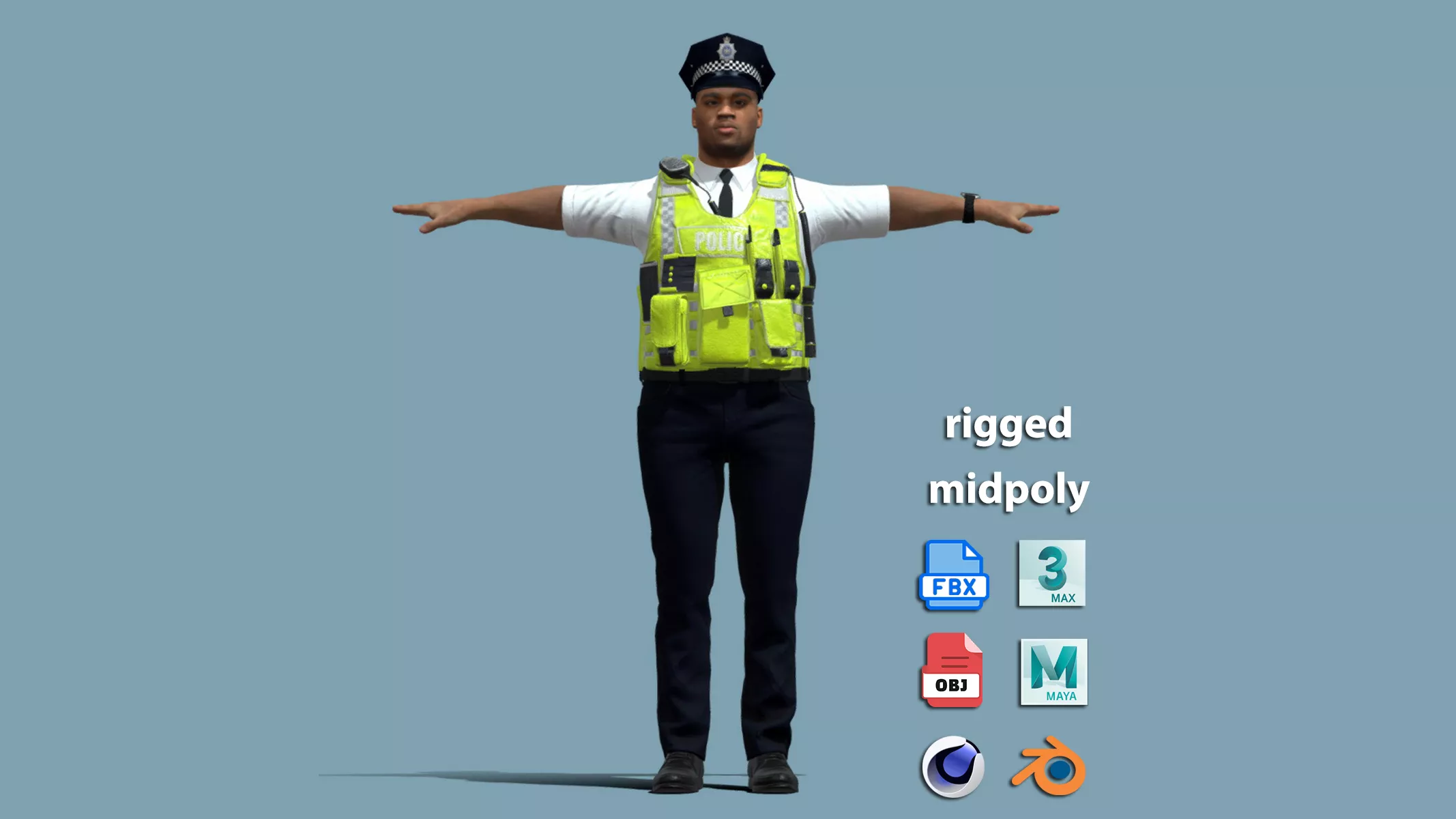 T-Pose Rigged UK Police Officer Character 3D model