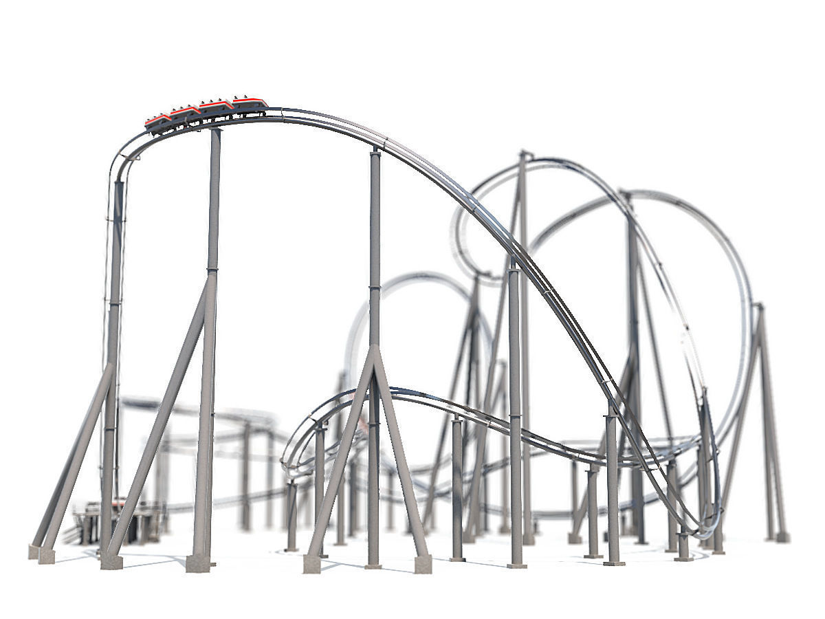 Roller Coaster Track and Train 3D model_6