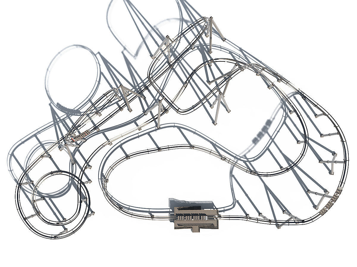 Roller Coaster Track and Train 3D model_9