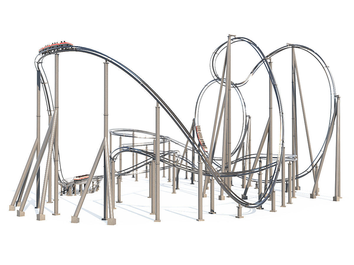 Roller Coaster Track and Train 3D model_2