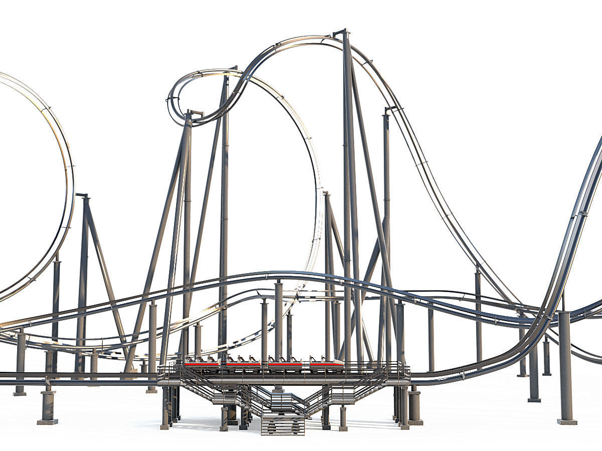 Roller Coaster Track and Train 3D model_1