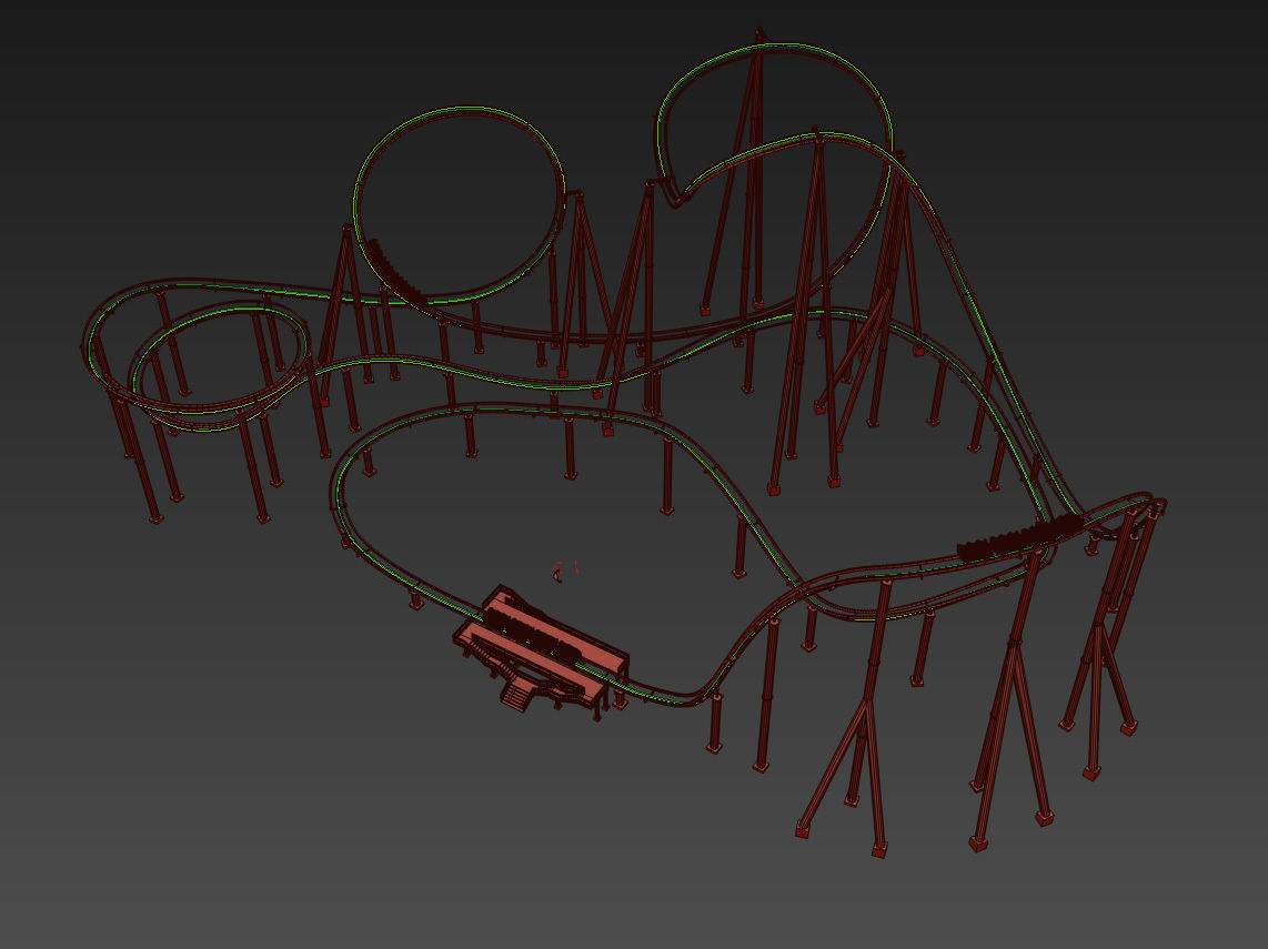 Roller Coaster Track and Train 3D model_14