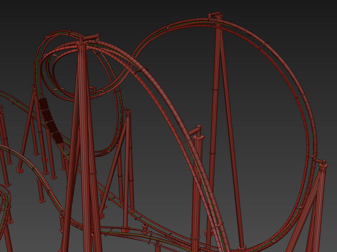 Roller Coaster Track and Train 3D model_13
