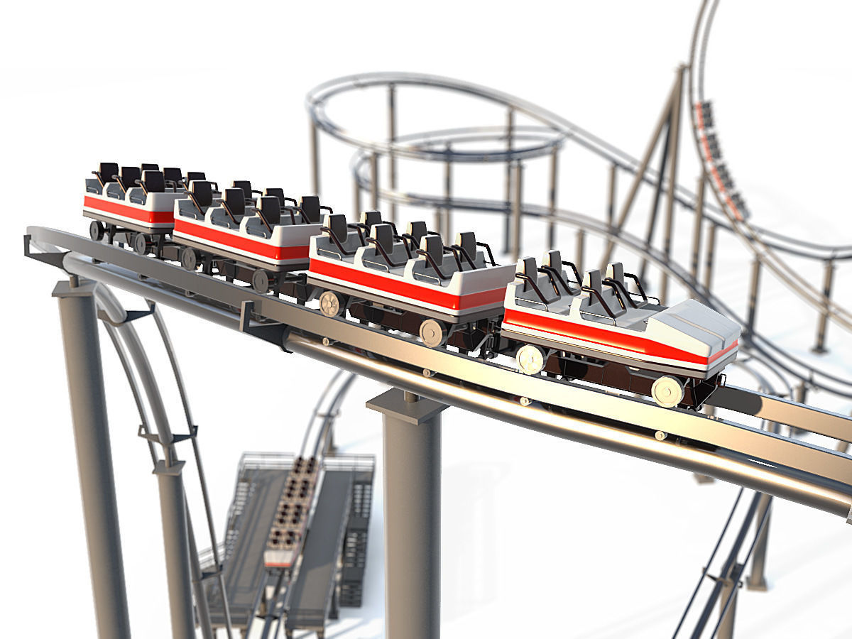 Roller Coaster Track and Train 3D model_4