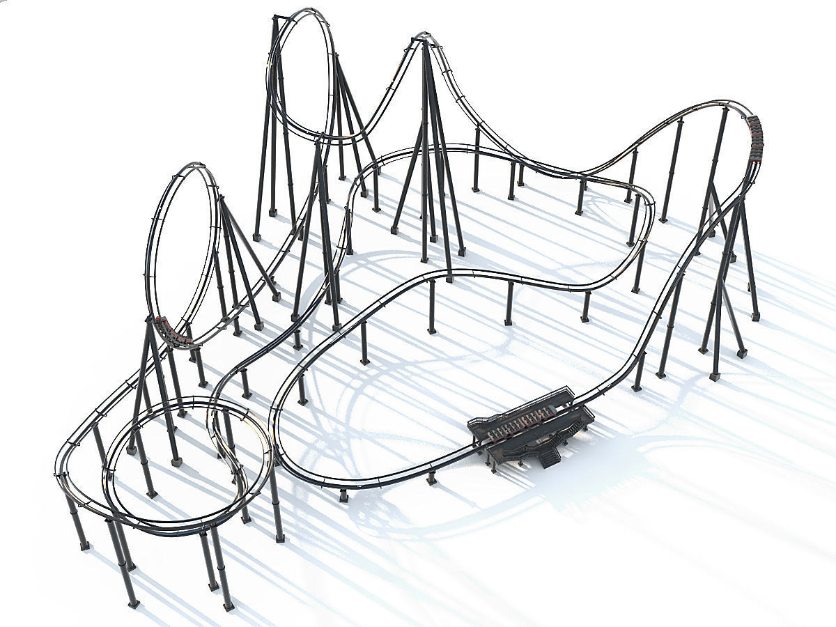 Roller Coaster Track and Train 3D model_5