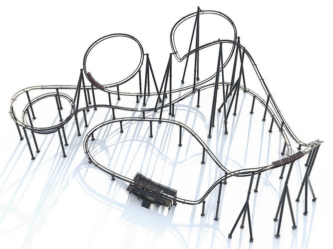 Roller Coaster Track and Train 3D model
