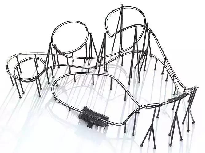 Roller Coaster Track and Train 3D model