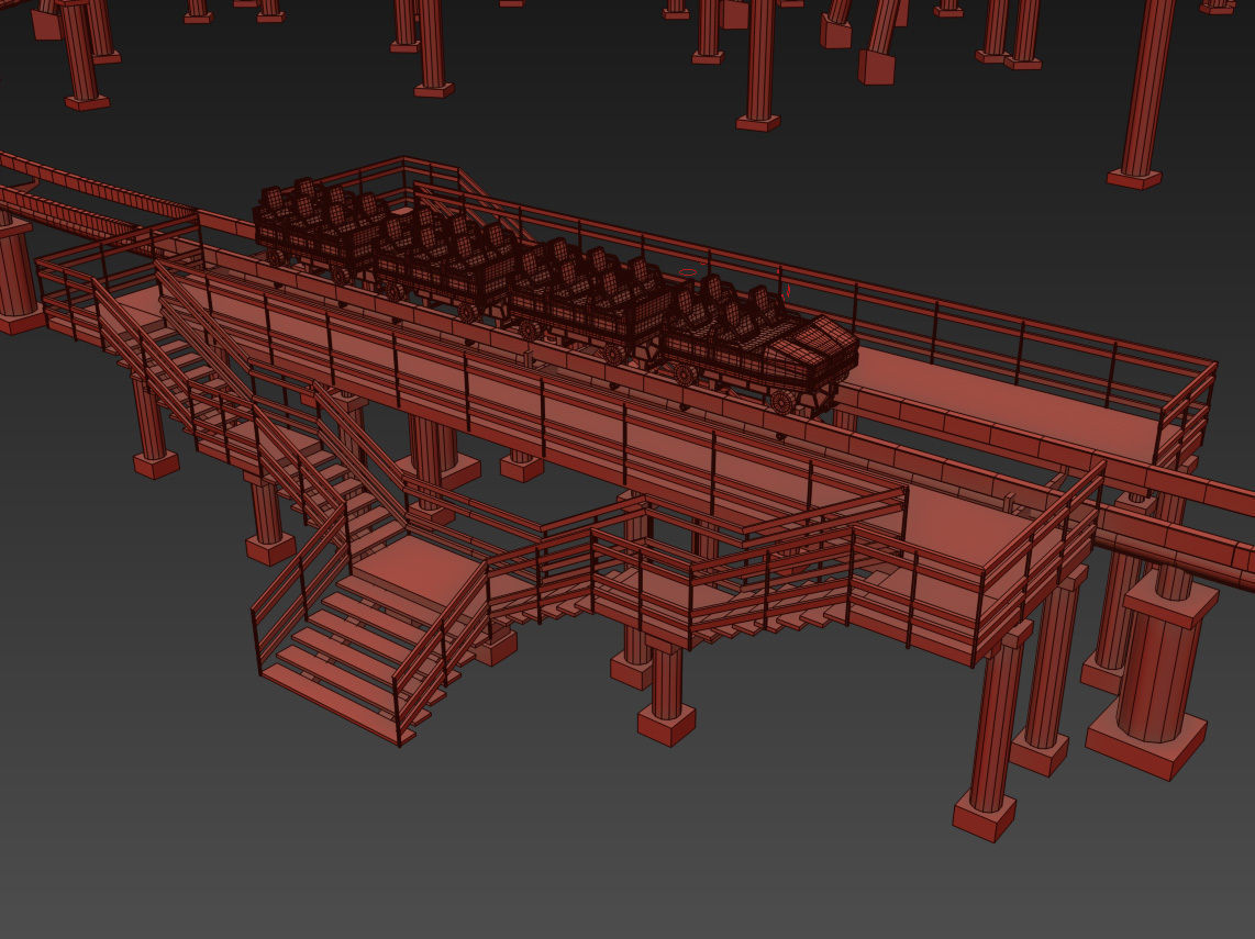 Roller Coaster Track and Train 3D model_12