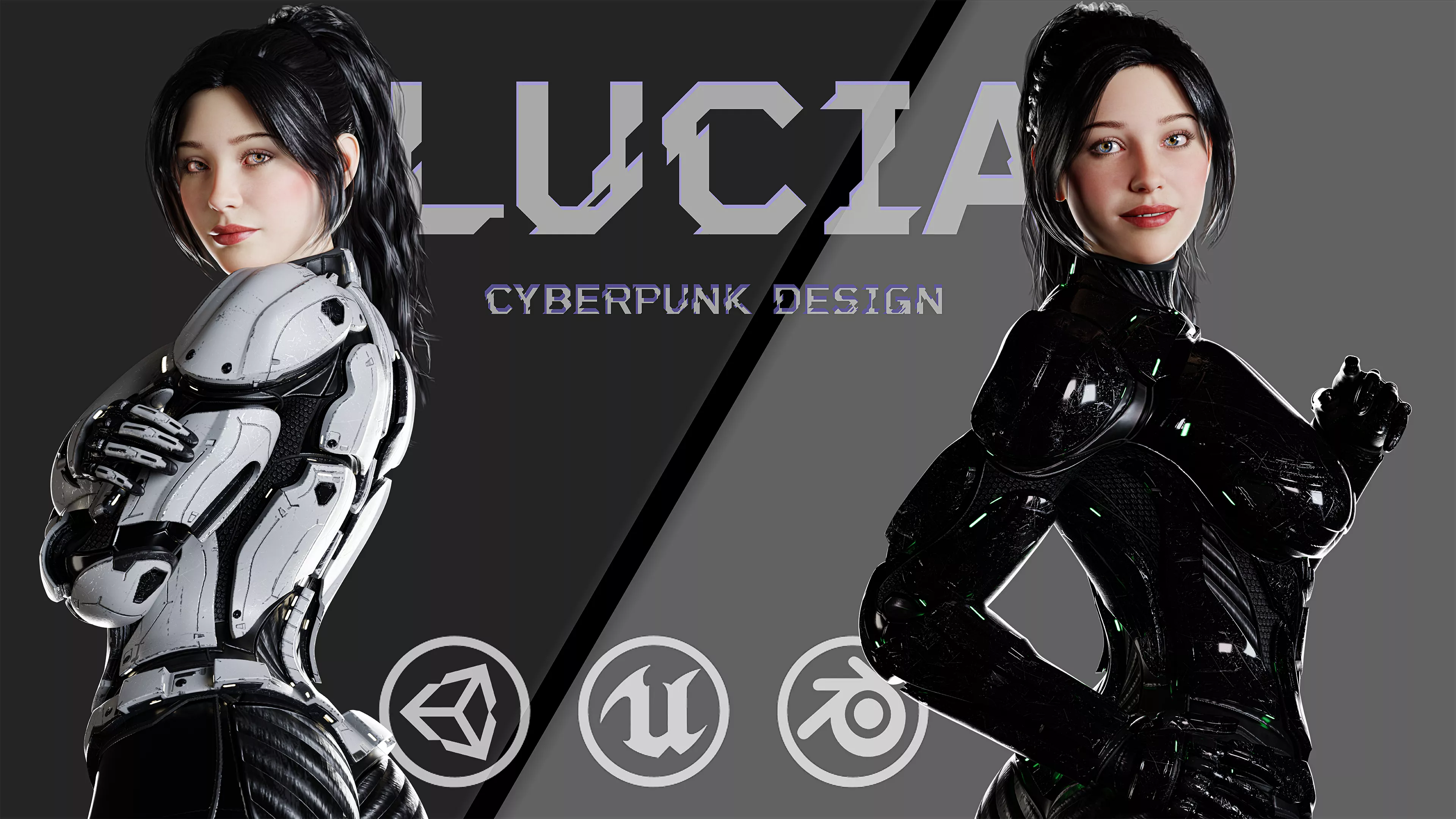 Realistic Cyberpunk Girl Fully Rigged Game Ready Low-poly 3D model