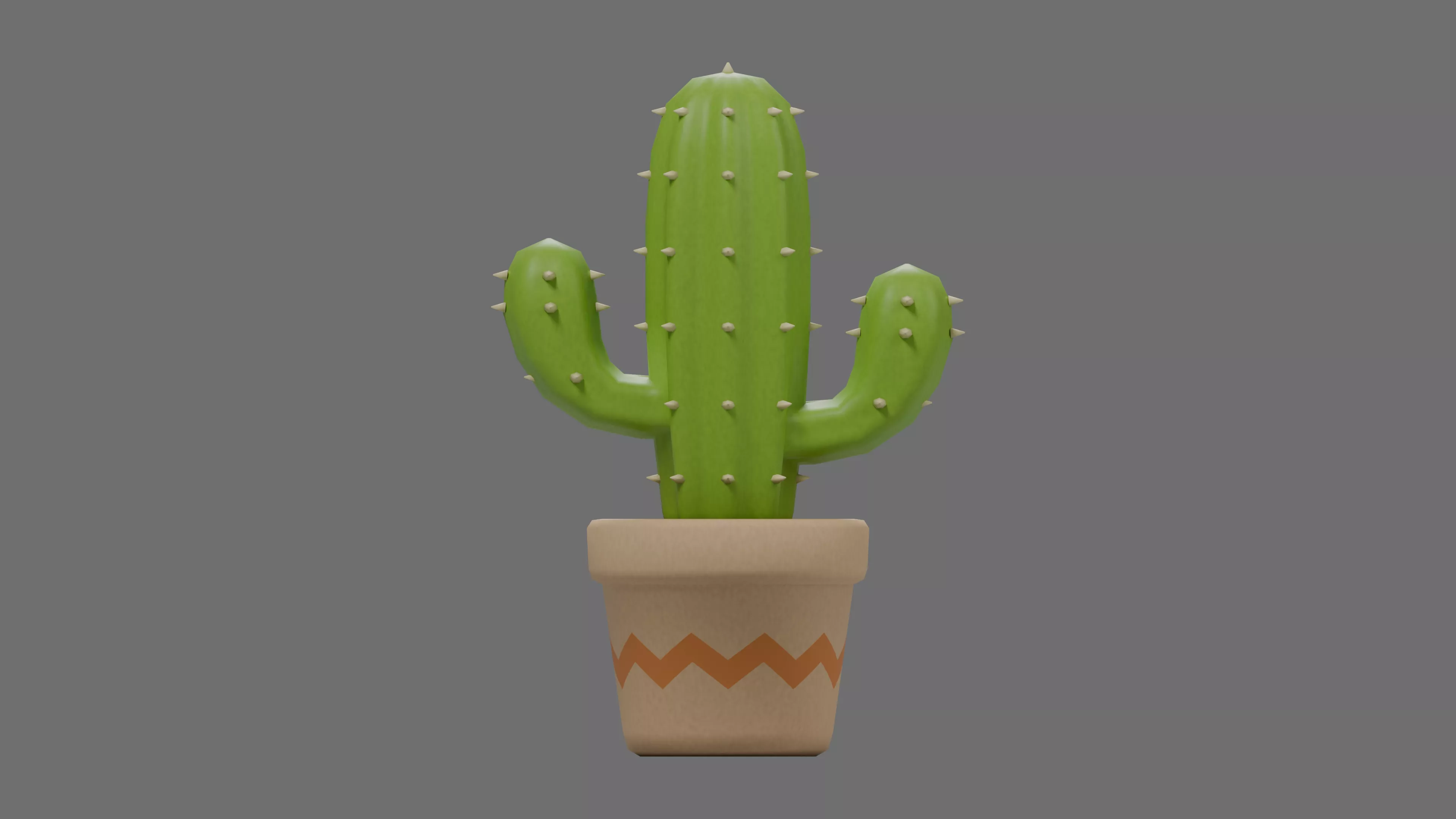 Potted Saguaro Cactus with Raised Arms Low-poly 3D model