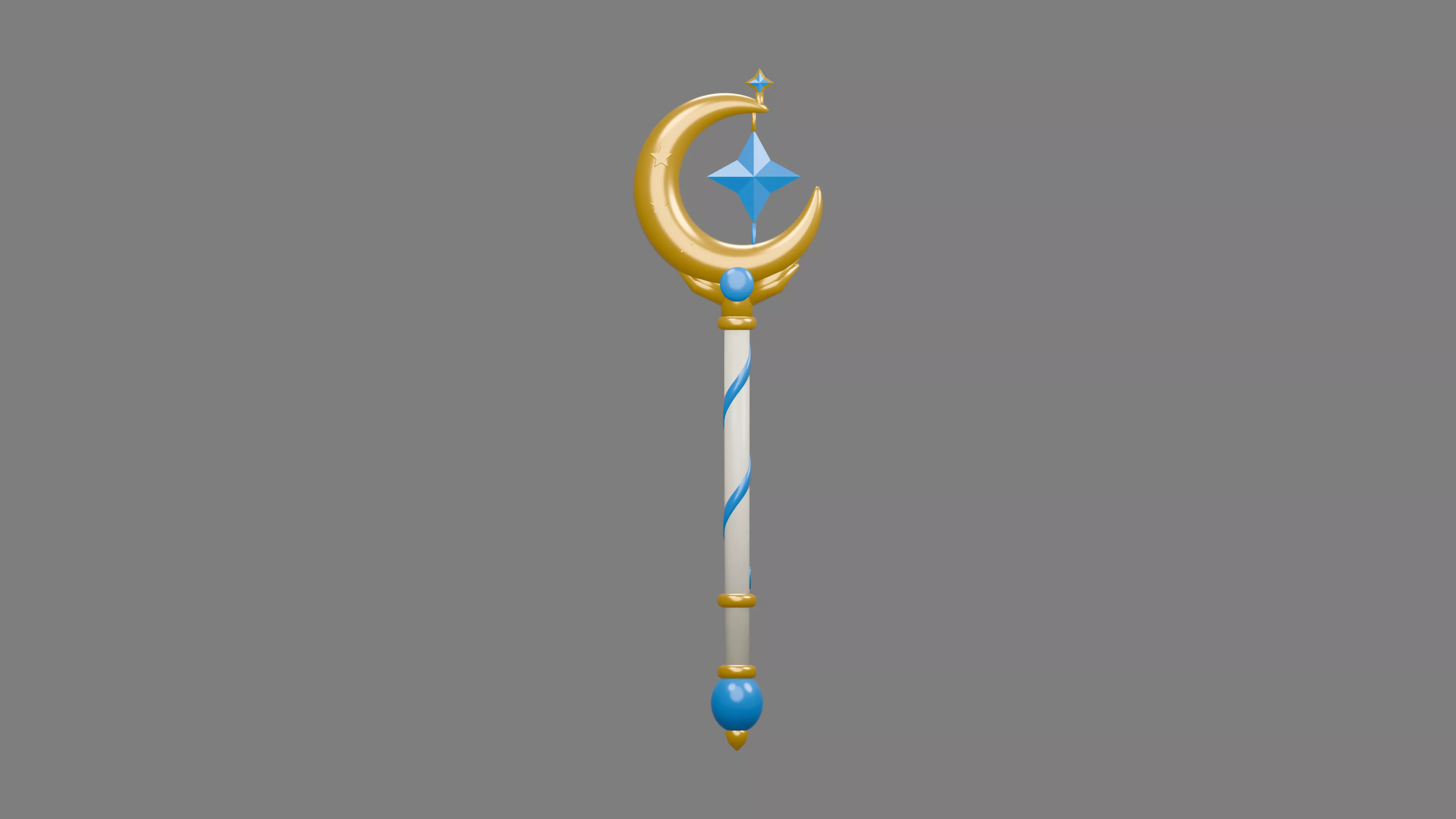 Crescent Moon Wand with Spiral Handle Low-poly 3D model
