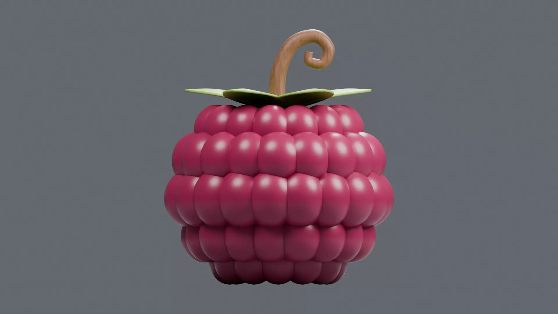 Wide Raspberry Berry with Curled Stem Low-poly 3D model