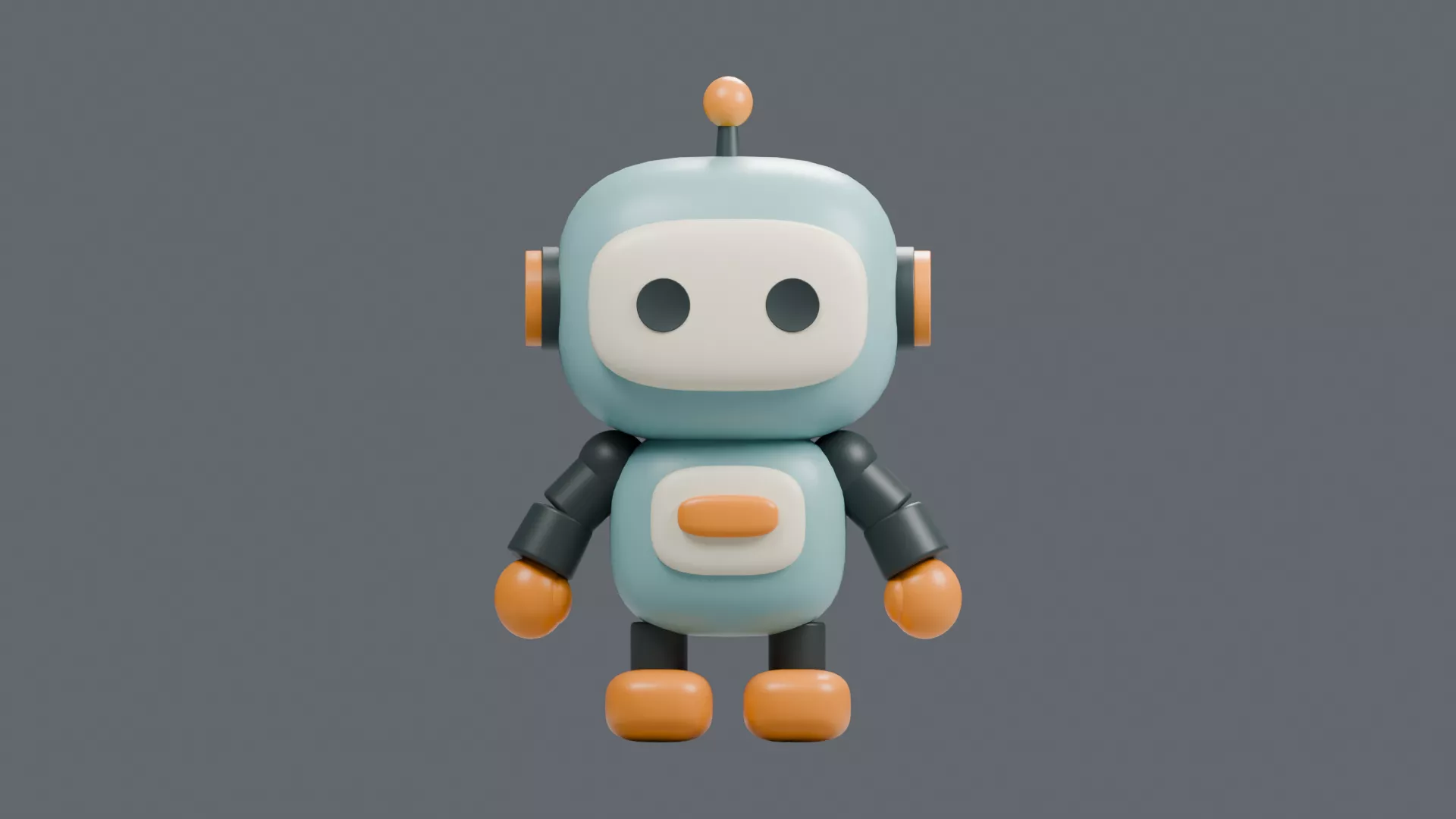 Friendly Pale Blue Robot with Antenna Low-poly 3D model
