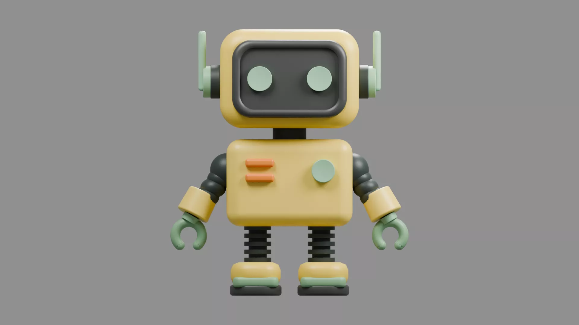 Yellow Box Head Robot Character Low-poly 3D model