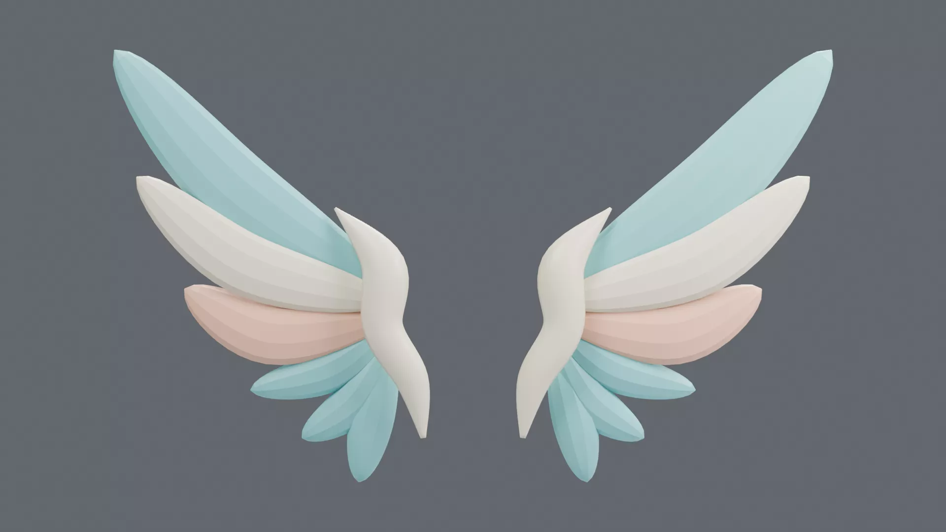 Mint and Cream Swept Angel Wings Low-poly 3D model