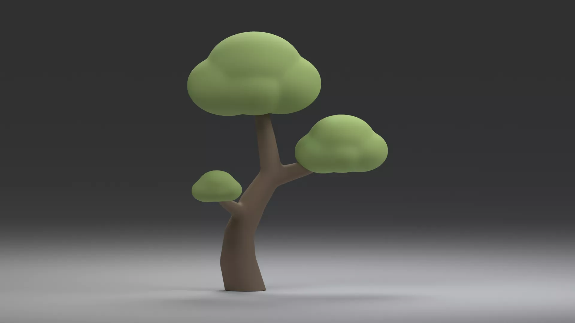 Curved Trunk Tree with Rounded Foliage Low-poly 3D model