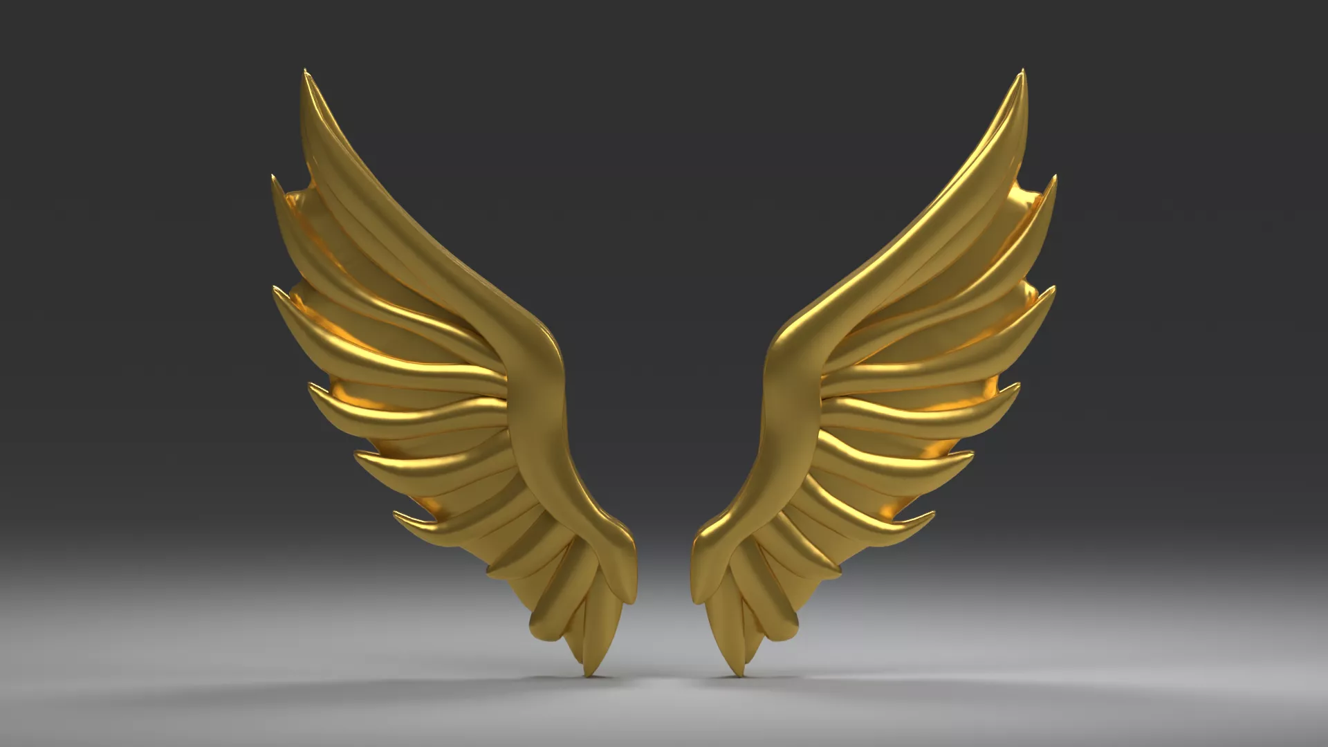 Ornate Golden Feathered Wing Pair Low-poly 3D model