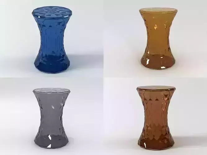 Stone four different colored glass vases