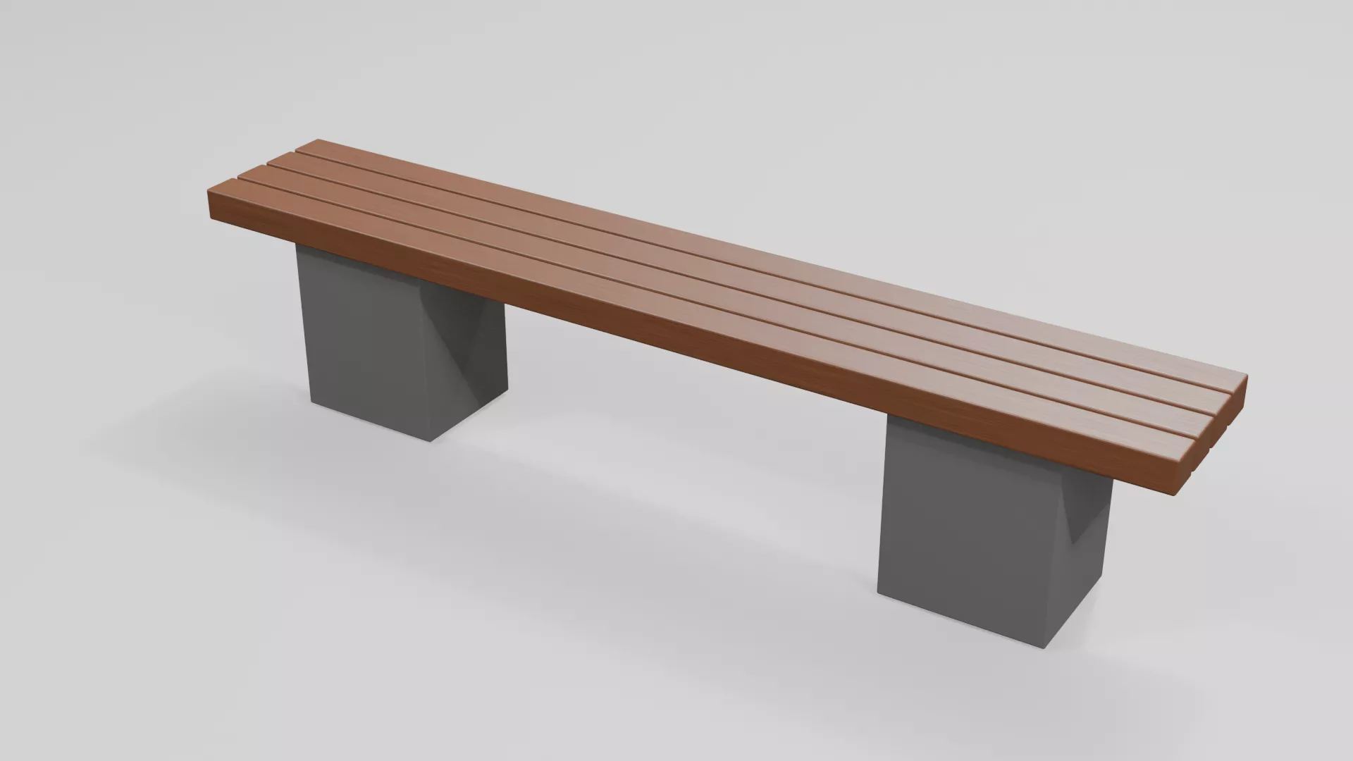 Slatted Wooden Bench on Block Supports Low-poly 3D model