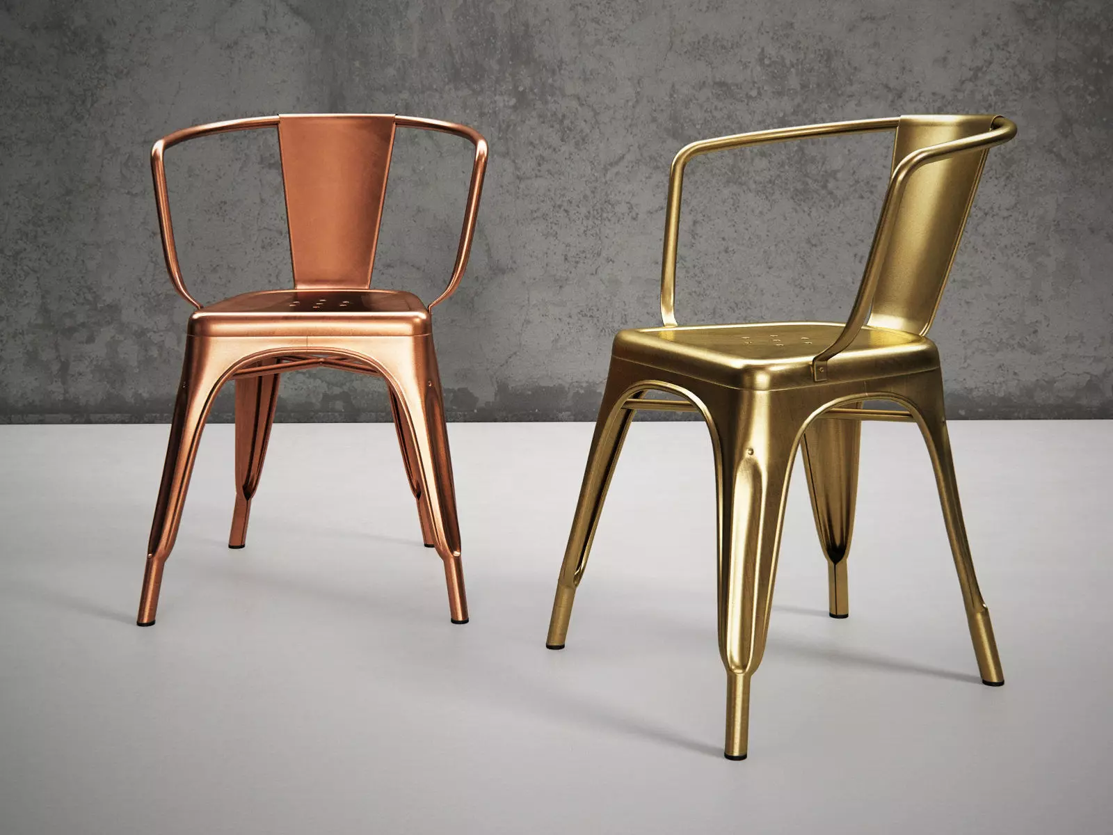 A56 two metal chairs in gold and copper 3D model_0