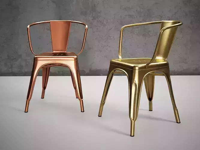 A56 two metal chairs in gold and copper