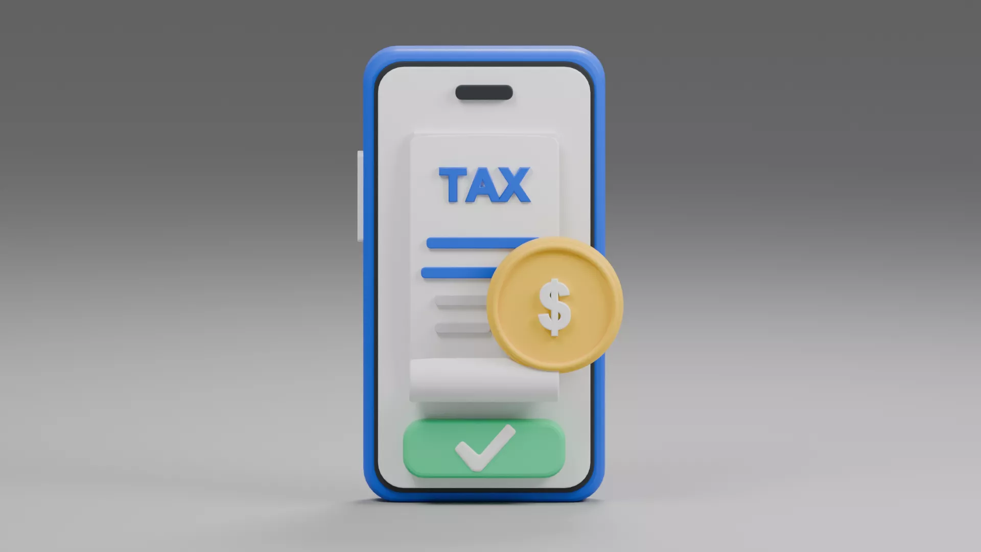 Blue Phone Tax Icon with Currency Coin Low-poly 3D model