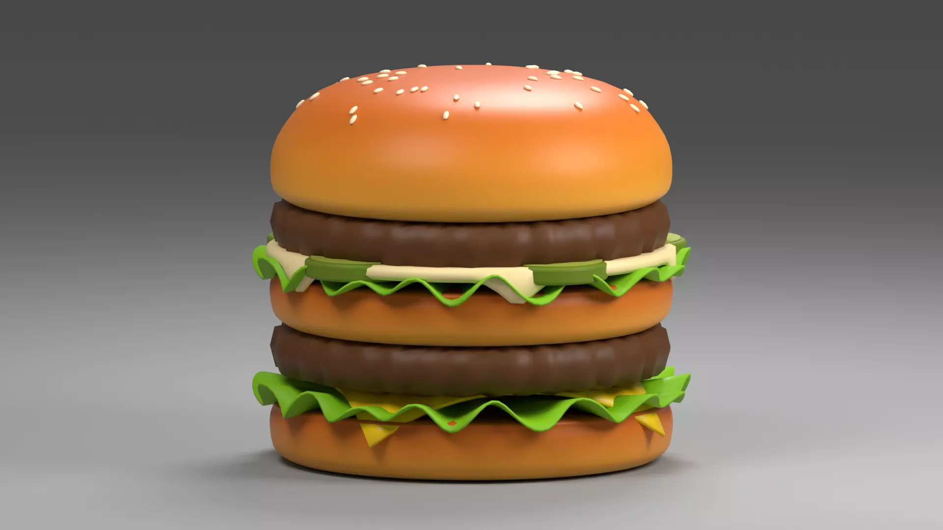 Sesame Cheeseburger with Stacked Patties Low-poly 3D model