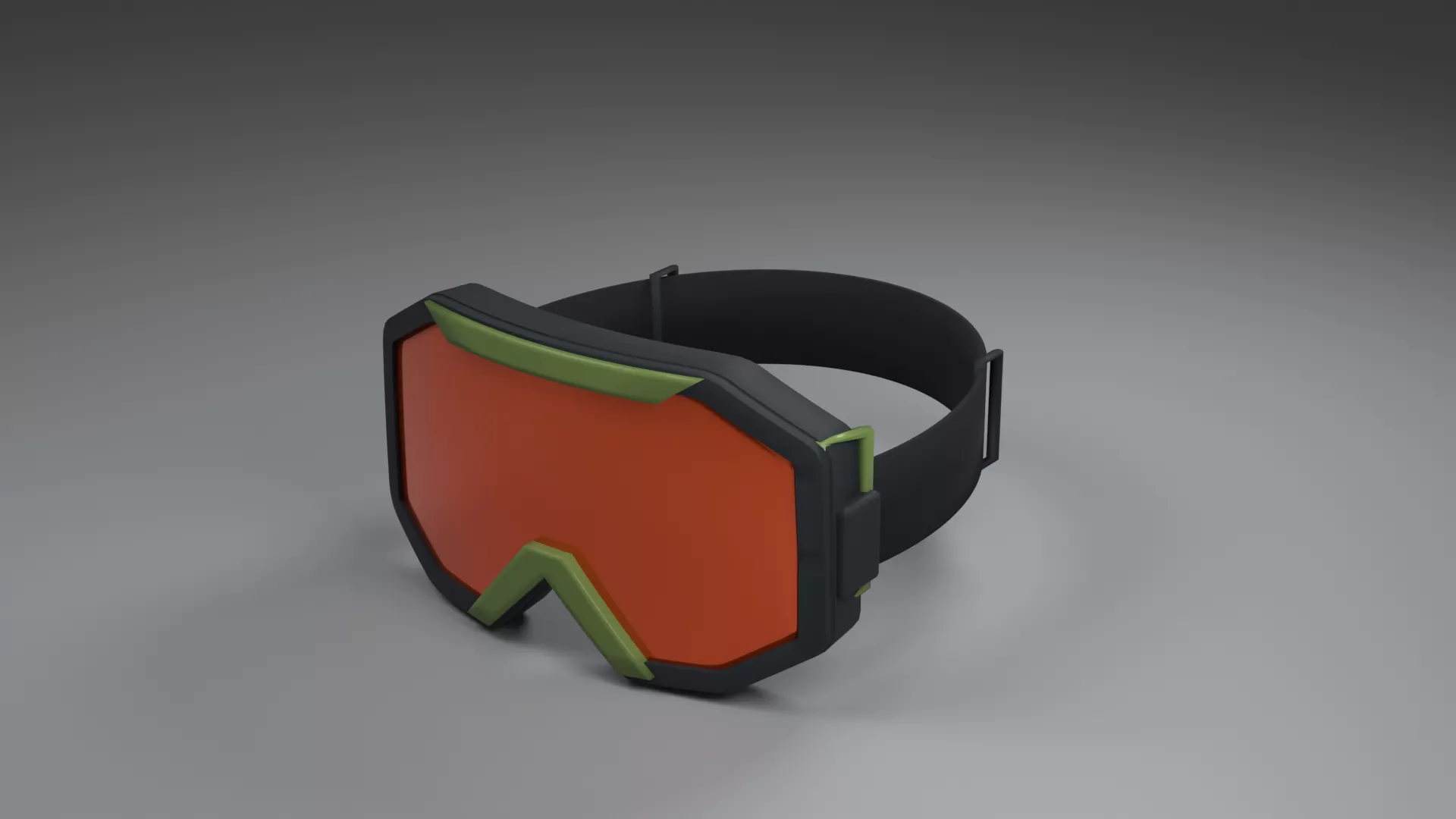 Orange Lens Snow Goggles with Green Frame Low-poly 3D model
