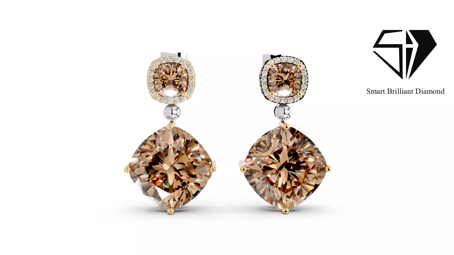 Luxury Cushion Cut Champagne Gemstone Drop Earrings je0233 3D print model