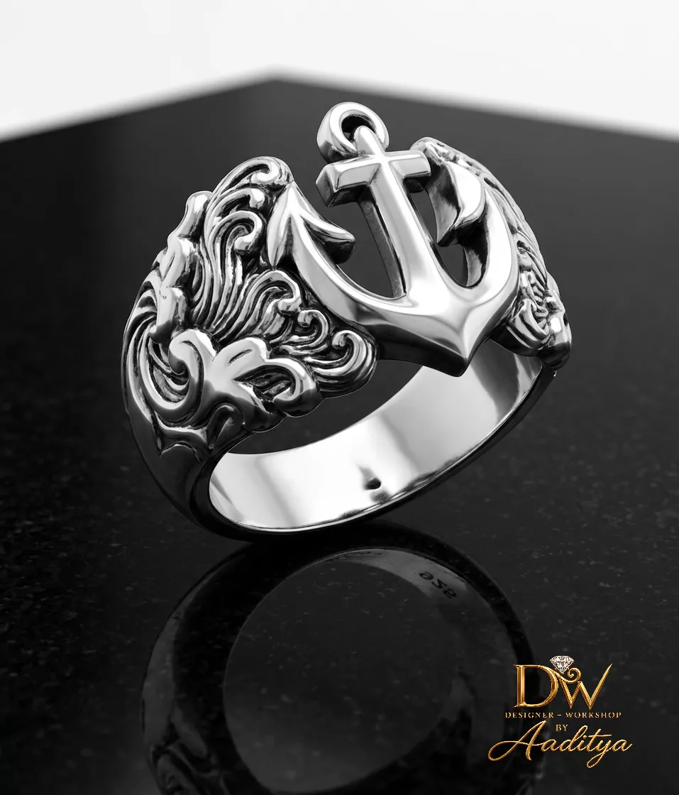 Anchor Nautical Fleur de Lis Ring 3D print model