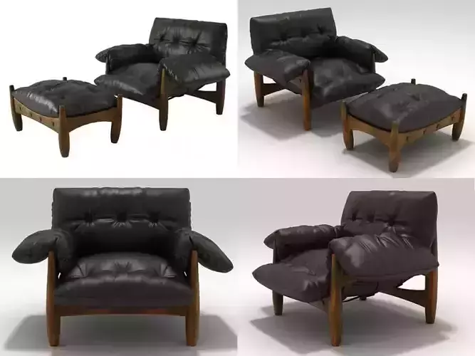 Mole leather lounge chair and ottoman 3D model