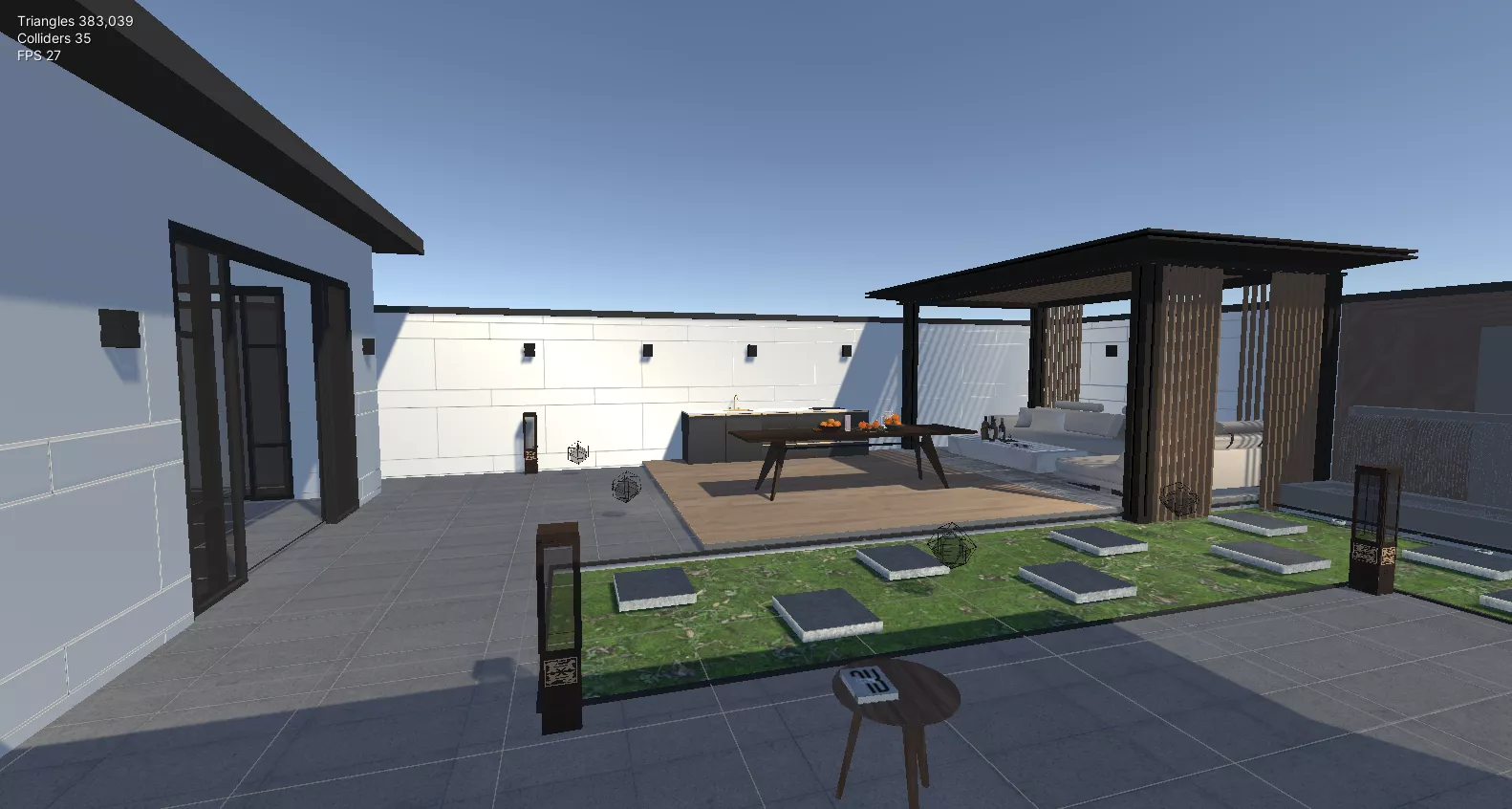 VRChat Modern Courtyard Villa Architecture Unity Blender Max Low-poly 3D model