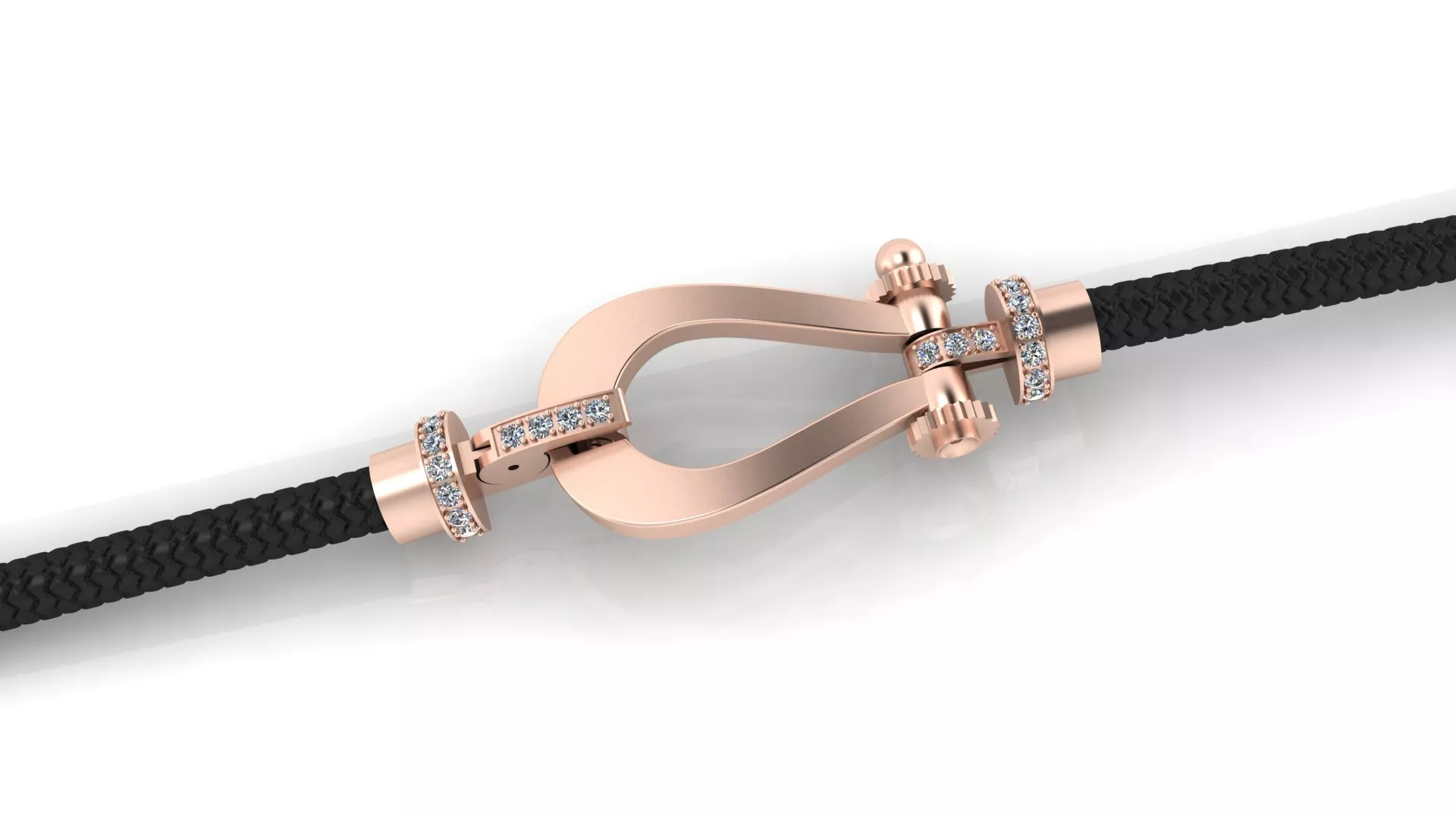 Rose Gold Pave Diamond Nautical Shackle Cord Bracelet 3D print model