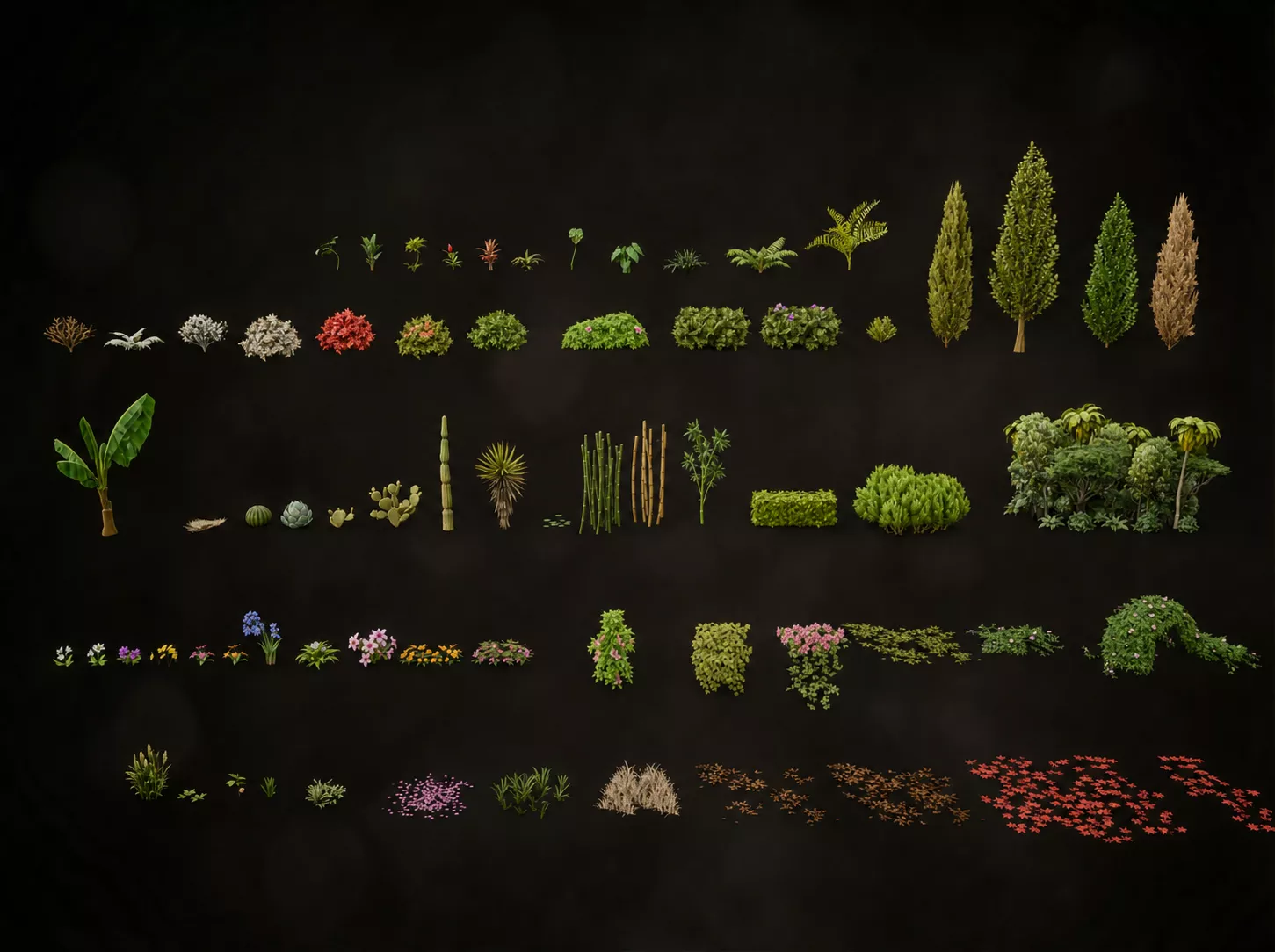Stylized Foliage Pack Vegetation Trees Bushes Plants Flowers Low-poly 3D model