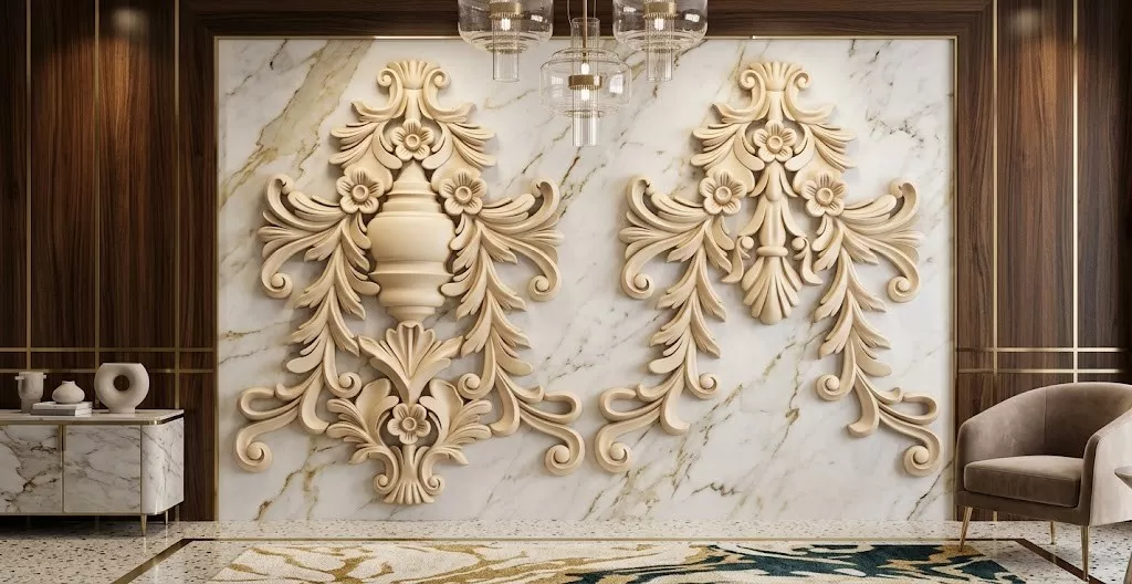 Classic Luxurious Floral Relief Wall Panel STL MAX RLF OBJ 3D model