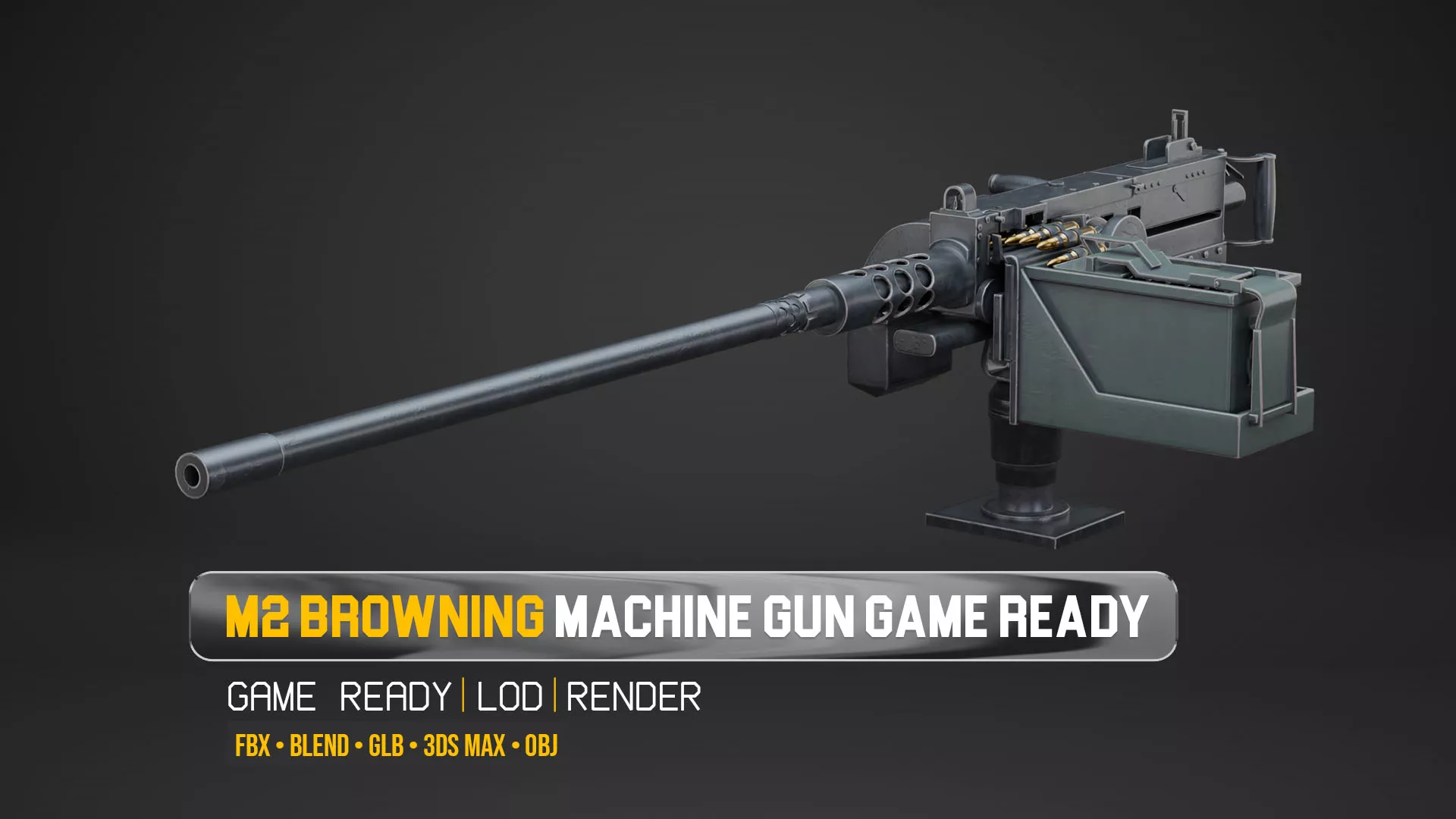 M2 Browning Machine Gun Game Ready 3D Model Low-poly 3D model