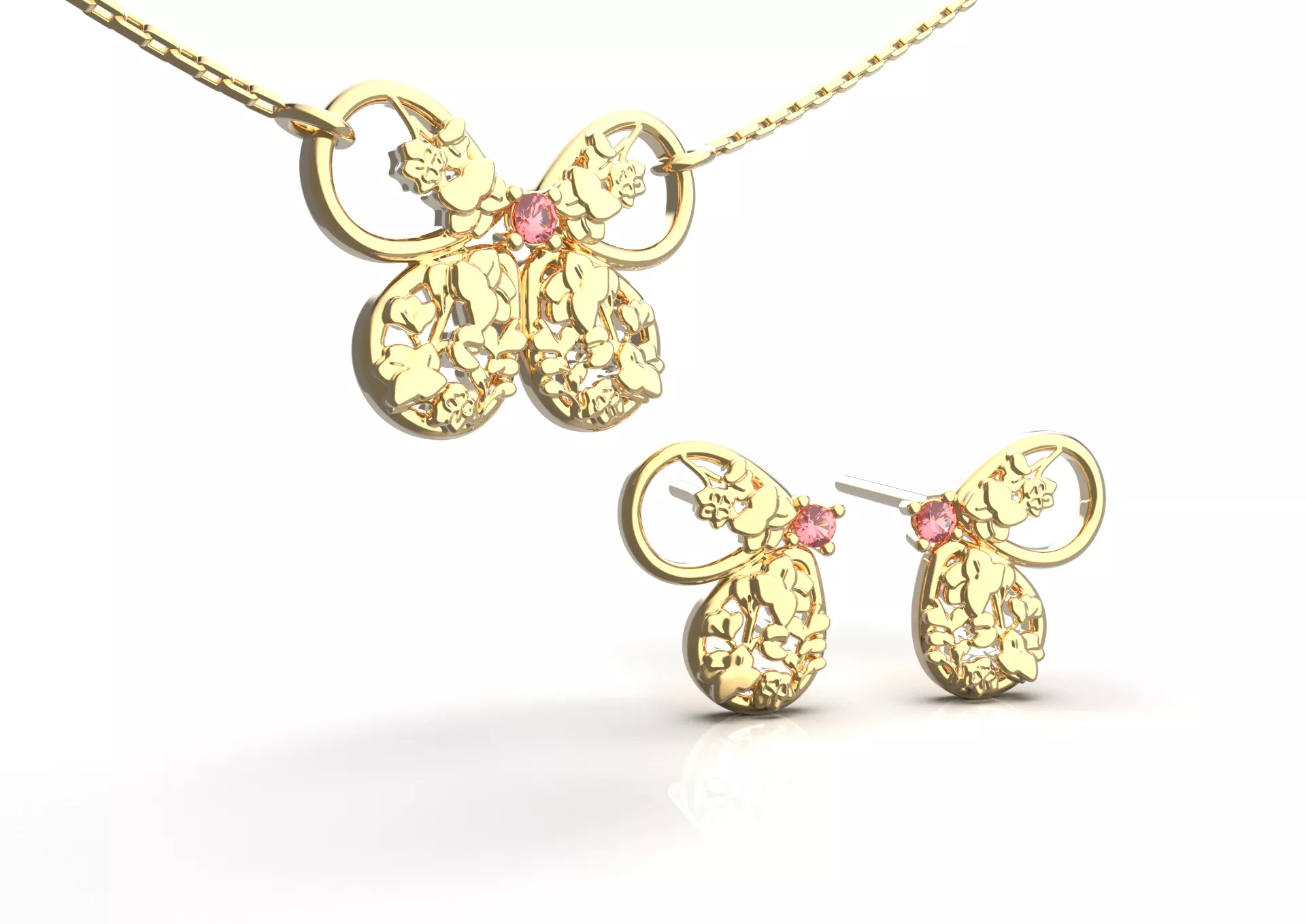 Birthflower Butterfly Stud Earring and Necklace Set - 7 July 3D print model