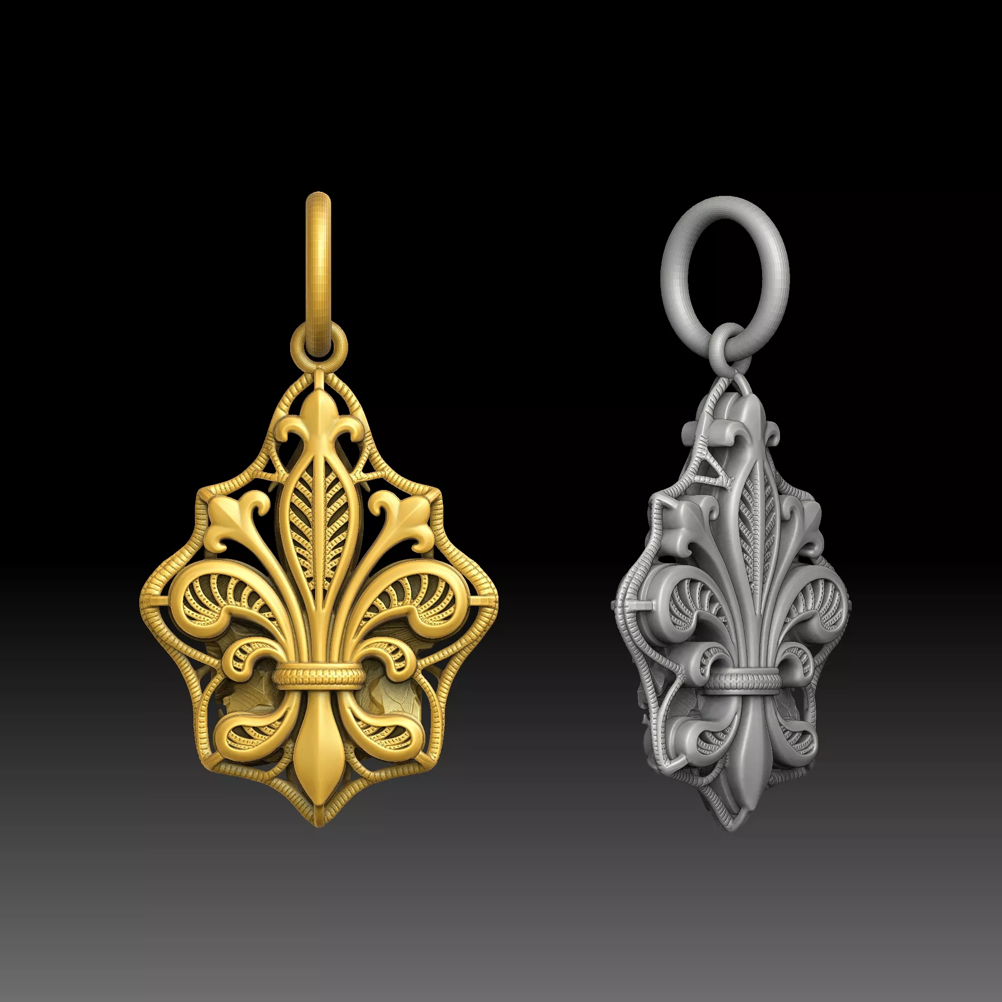 Fleur-de-lis Gothic- one inch pendant 3D print model