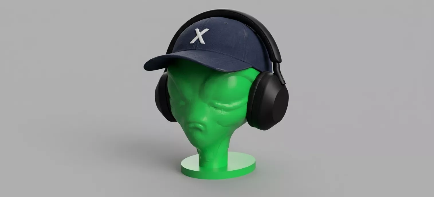 Alien-head stand holder for headphones caps helmets etc 3D print model