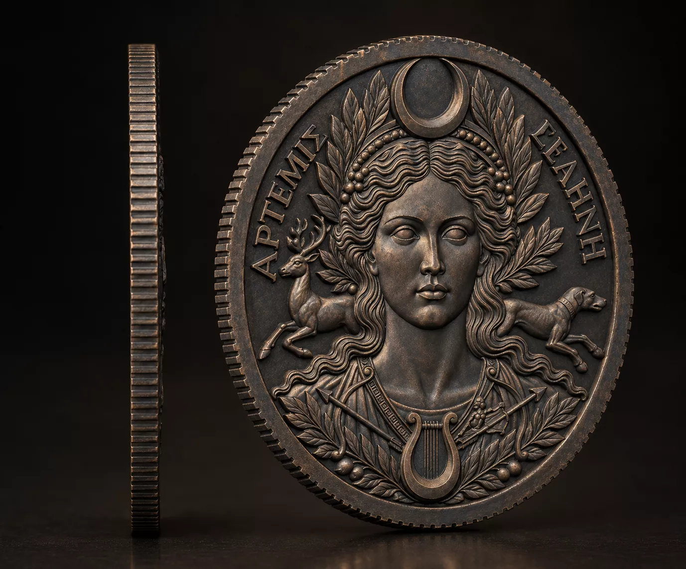 Artemis Goddess of the Hunt and Moon Coin 3D print model