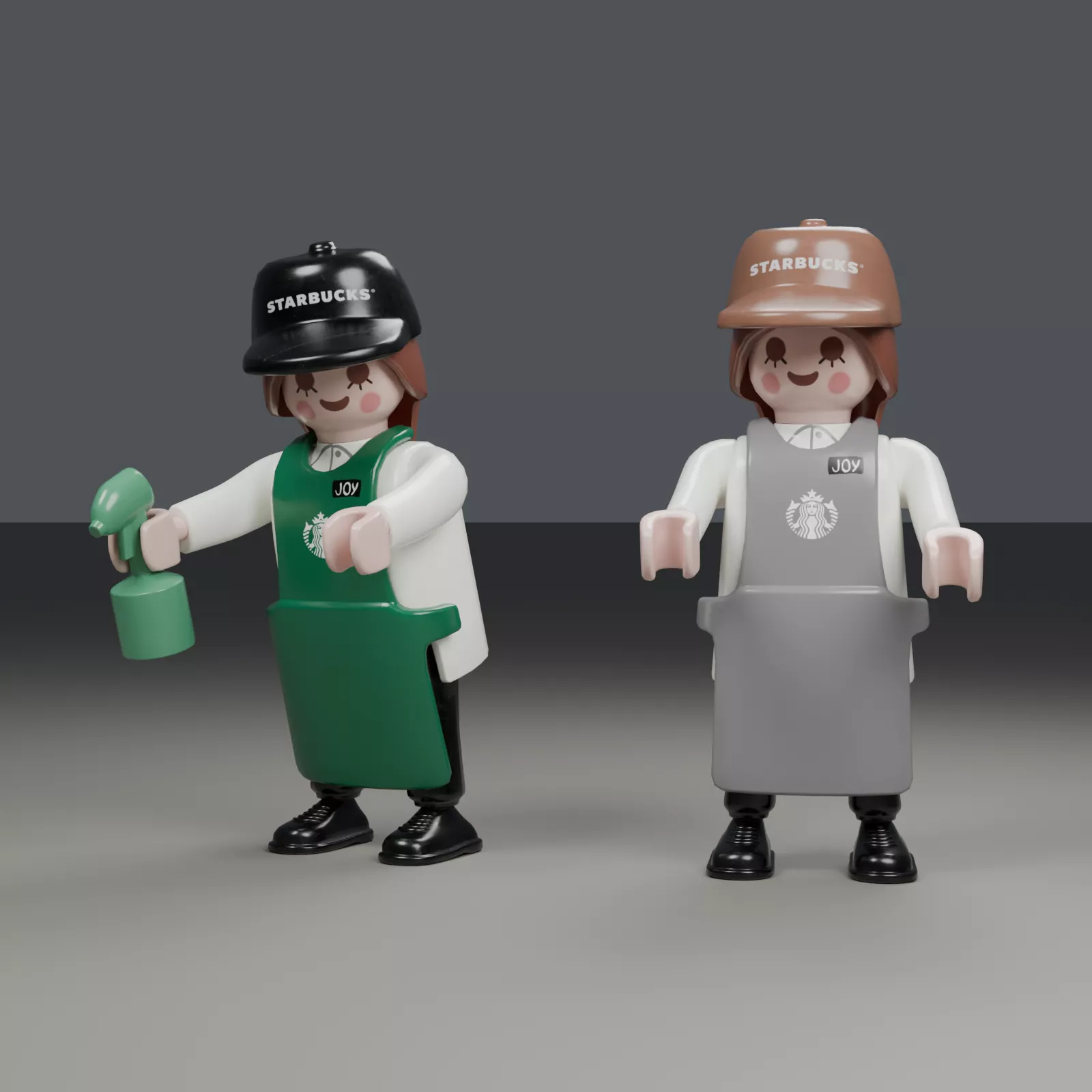 Cafe Worker Toy Figure Pair - Blender Cycles 3D model